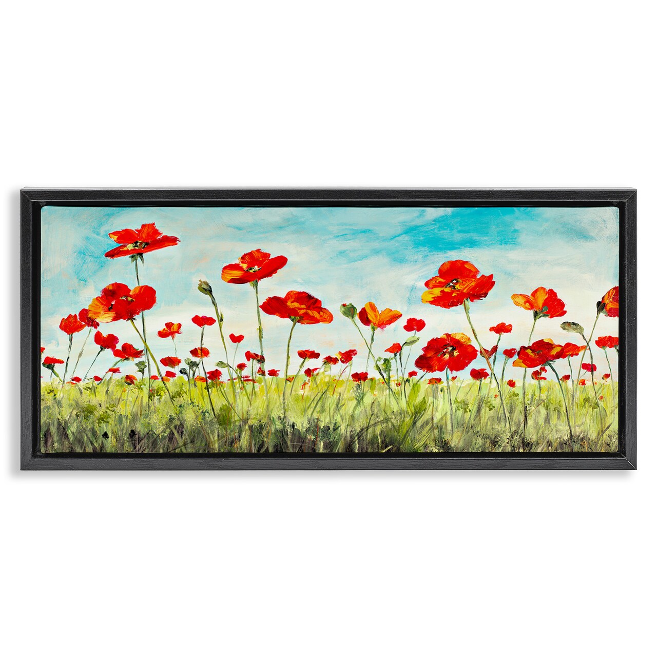 Stupell Industries Bright Red Poppies Meadow Framed Floater Canvas Wall Art
